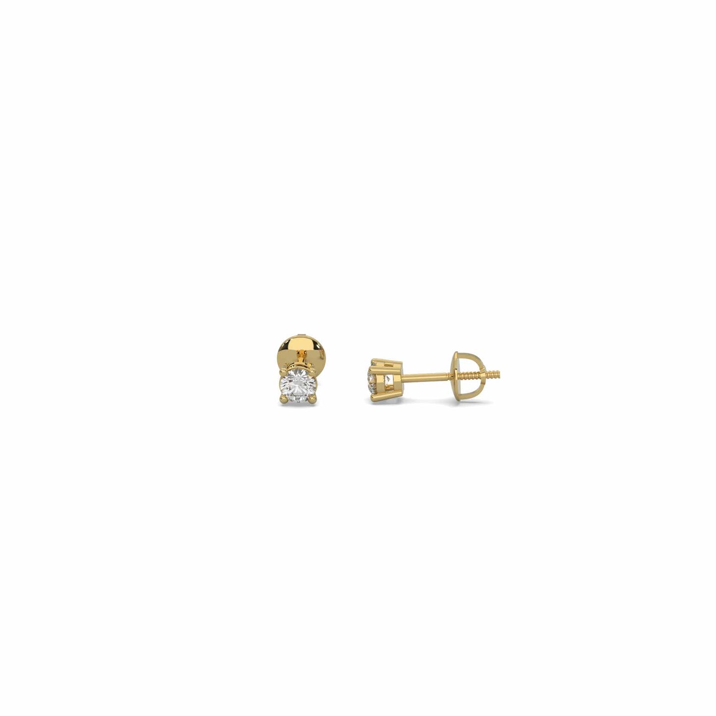 Radiant 0.3 Carat Solitaire Yellow Gold Diamond Stud Earrings