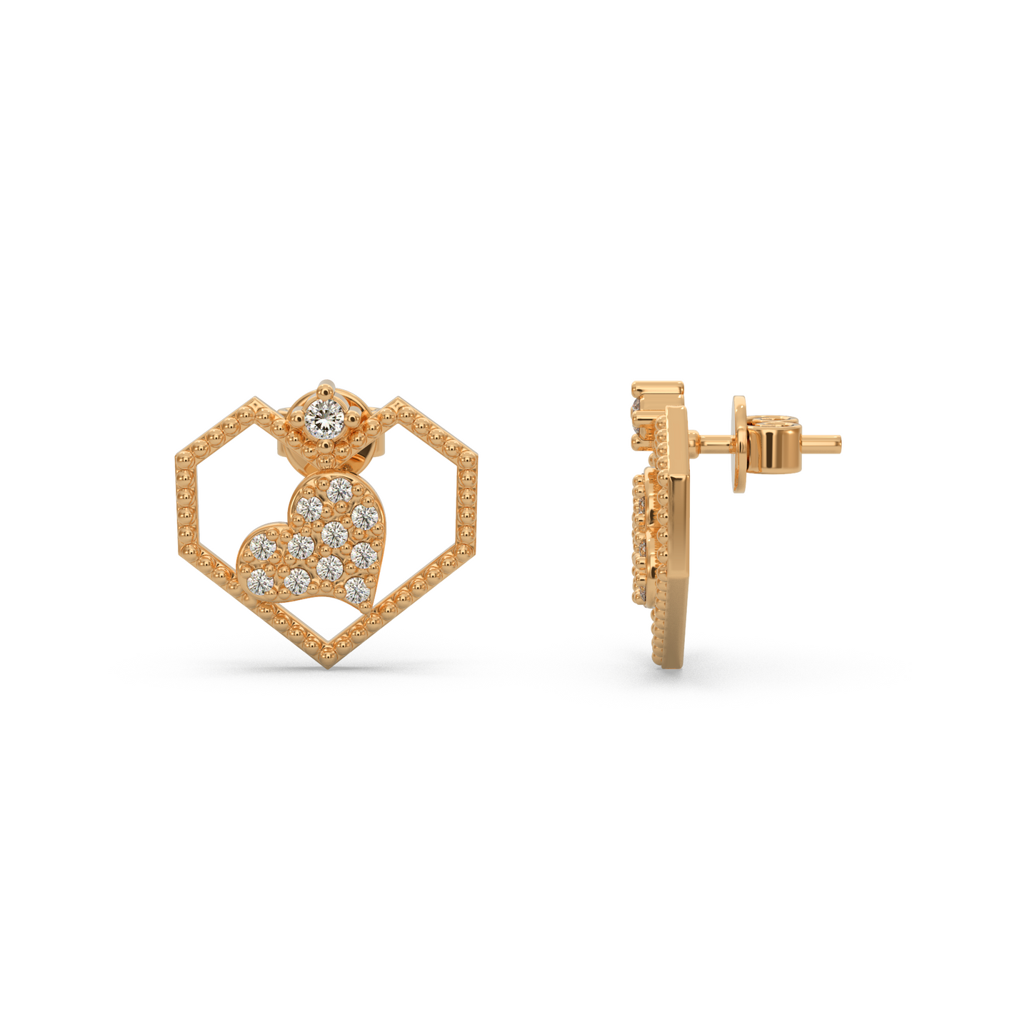 Modern Heart Diamond Earring