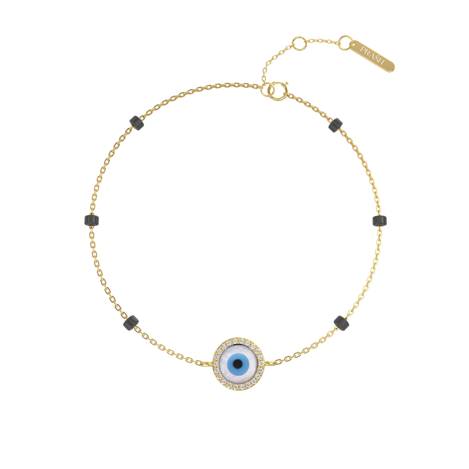 Round Evil Eye Diamond Bracelet With Beads