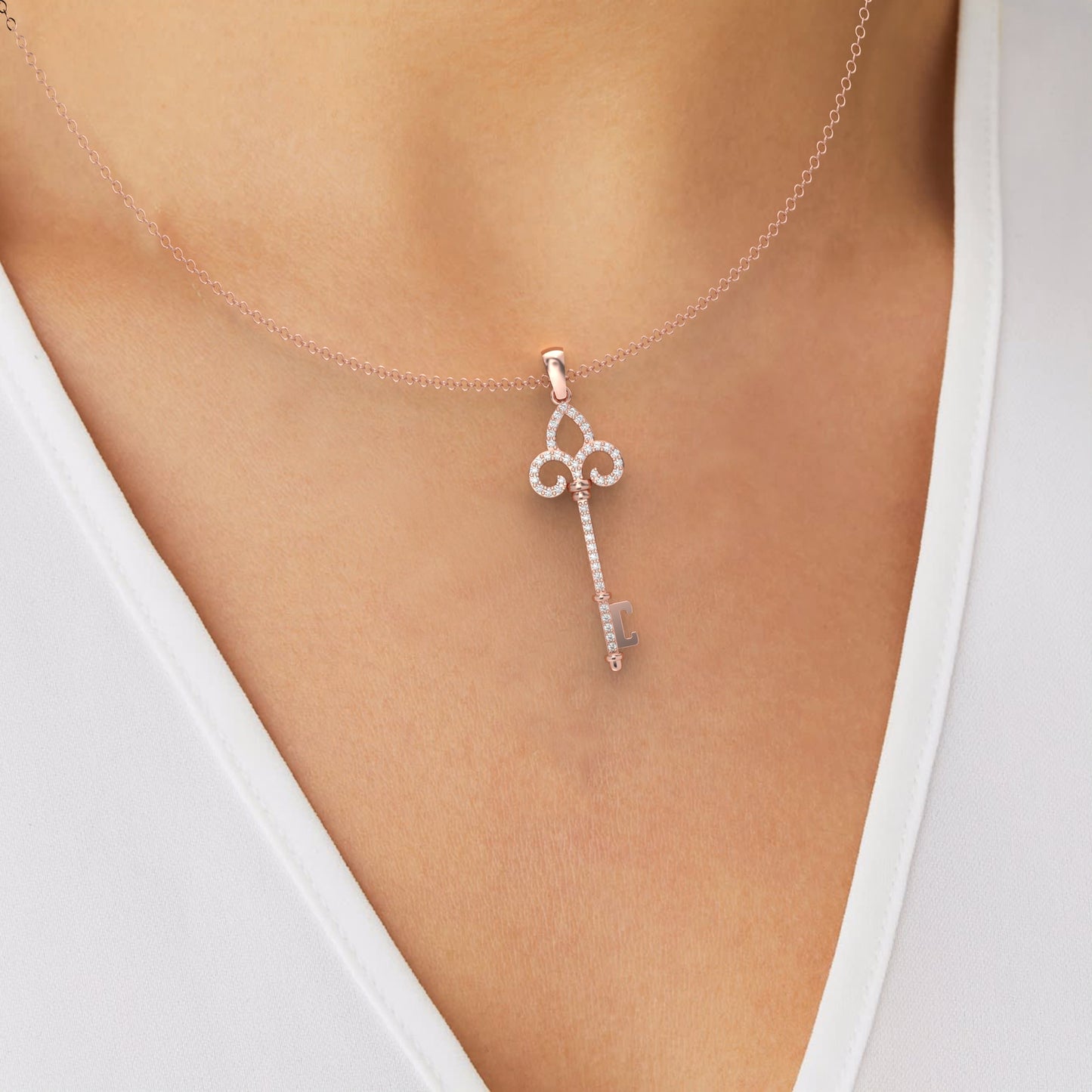 Retro Key Diamond Pendant