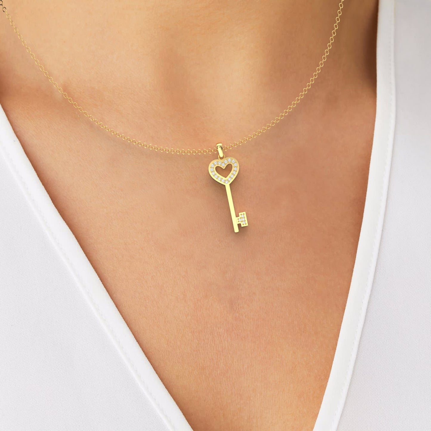 Golden Heart Key Diamond Pendant