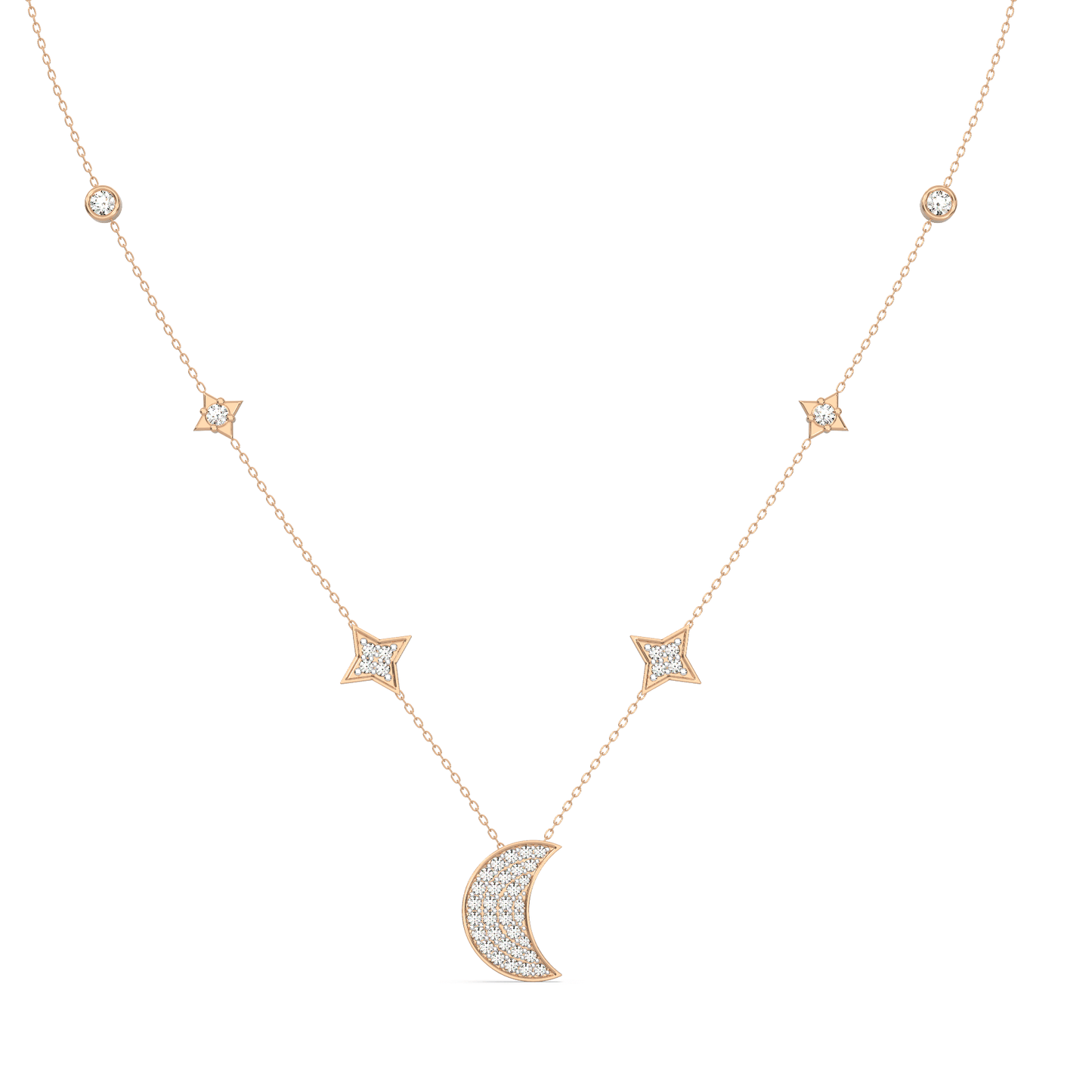 Celestial Crescent Diamond Moon and Star Necklace