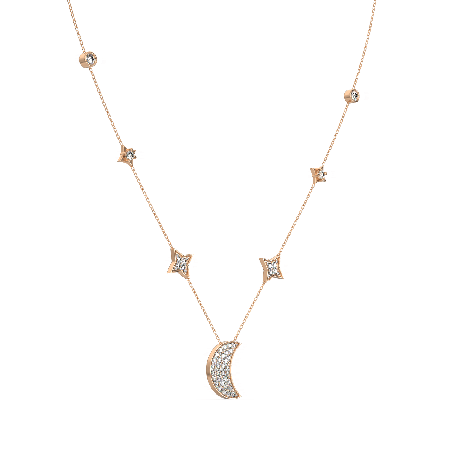 Celestial Crescent Diamond Moon and Star Necklace