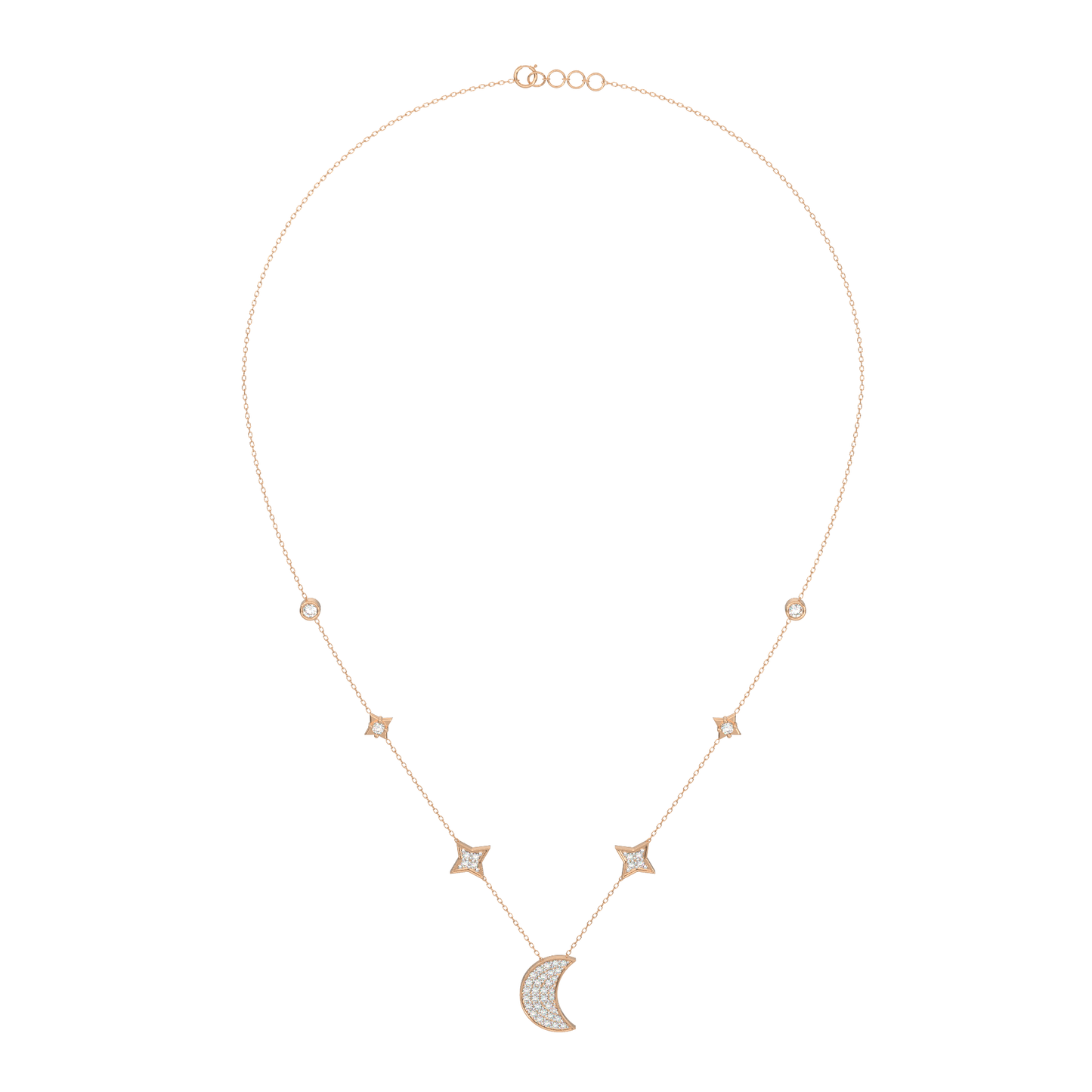 Celestial Crescent Diamond Moon and Star Necklace