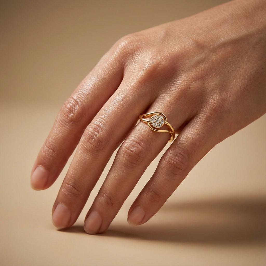 Amara Diamond Ring ring on model hand close-up – studio jewellery photography | Prash Jewellery