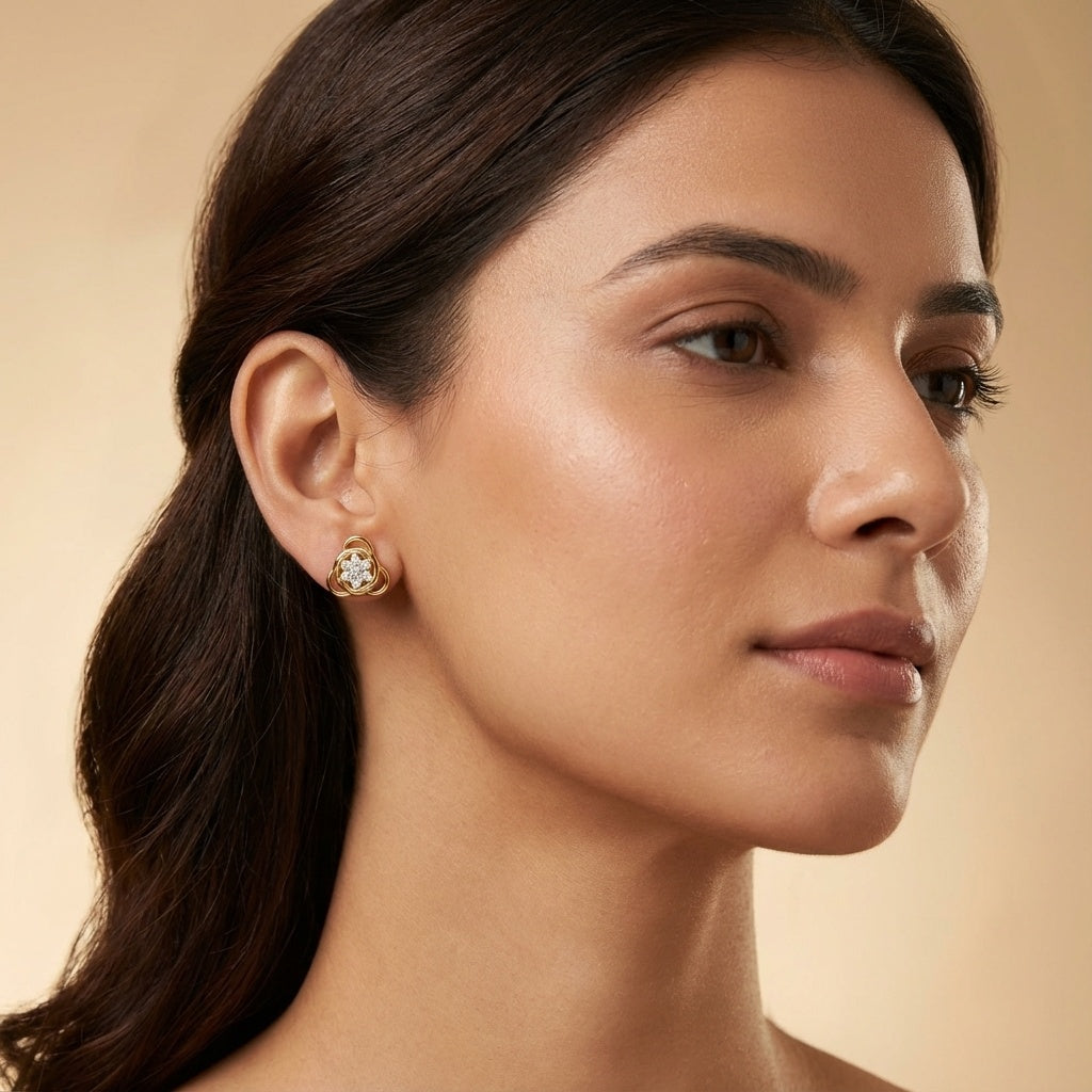 Floral Mood Diamond Earring ring on model hand close-up – studio jewellery photography | Prash Jewellery