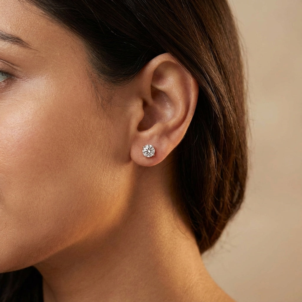 Dazzling 1-Carat Solitaire Rose Gold Diamond Stud Earrings