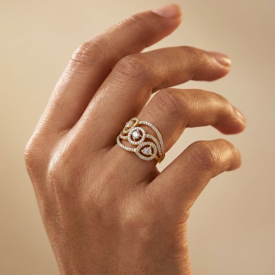 Crown Diamond Ring ring on model hand close-up – studio jewellery photography | Prash Jewellery