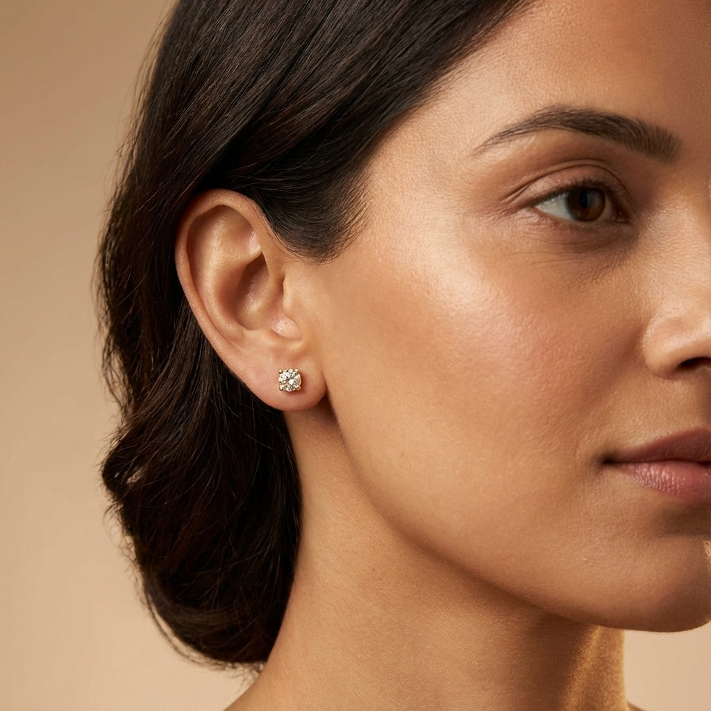 Gleaming 1/2 Carat Solitaire Yellow Gold Diamond Stud Earrings