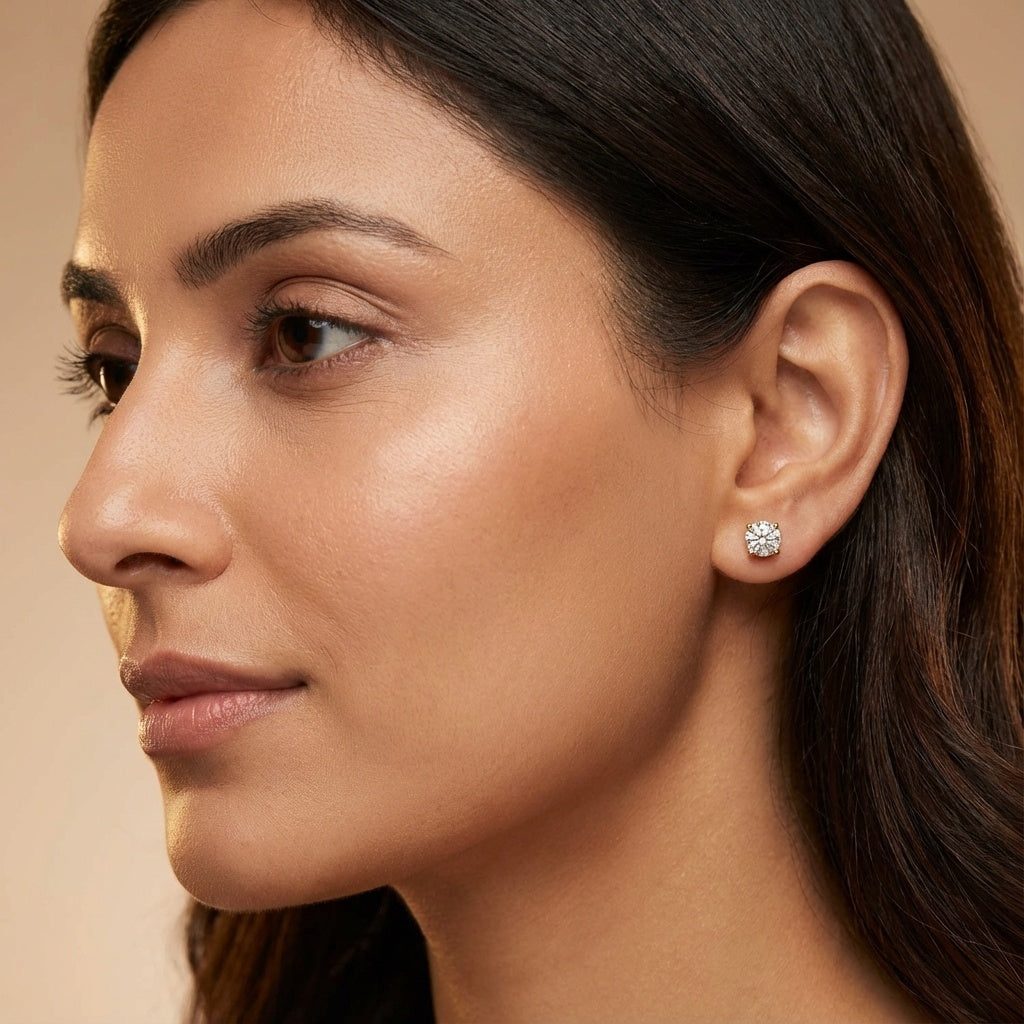 Dazzling 1-Carat Solitaire Yellow Gold Diamond Stud Earrings