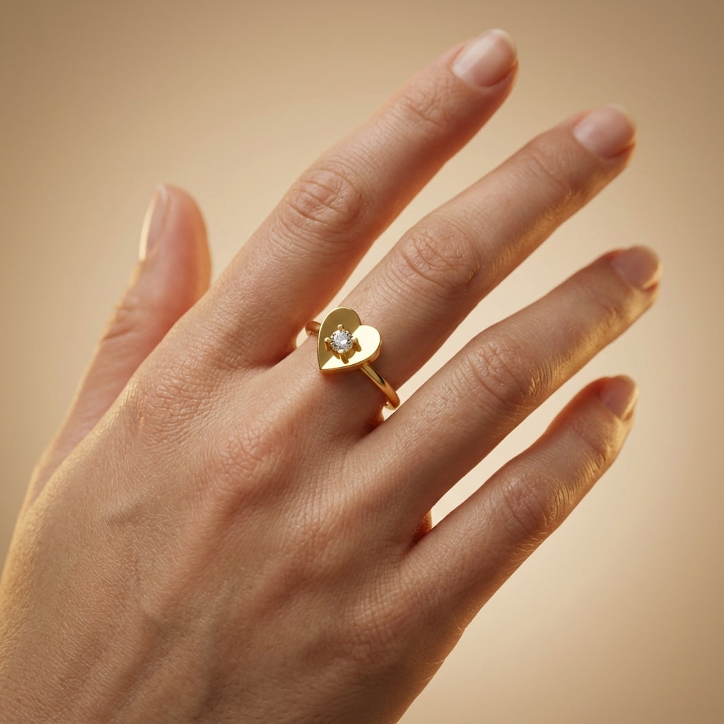 Designer Heart Diamond Ring ring on model hand close-up – studio jewellery photography | Prash Jewellery