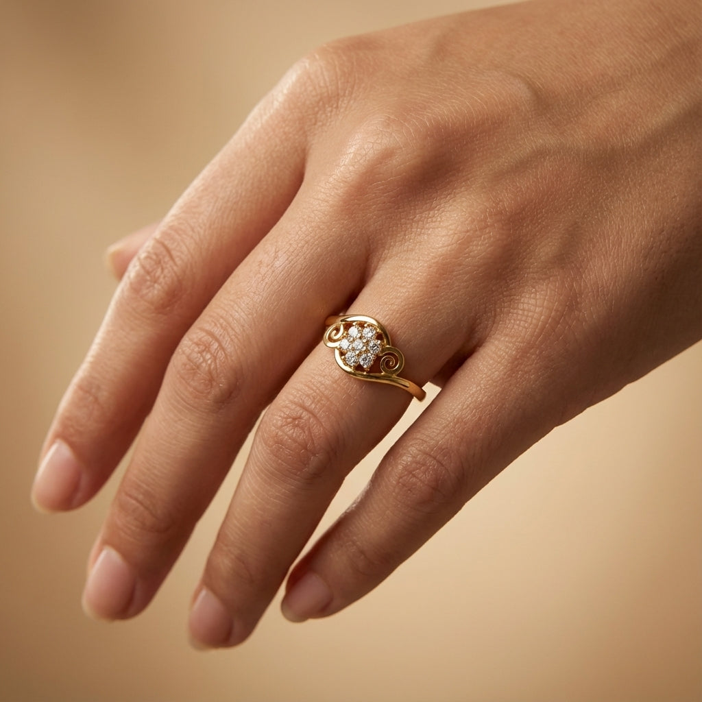 Enchanted Radiance Ring ring on model hand close-up – studio jewellery photography | Prash Jewellery