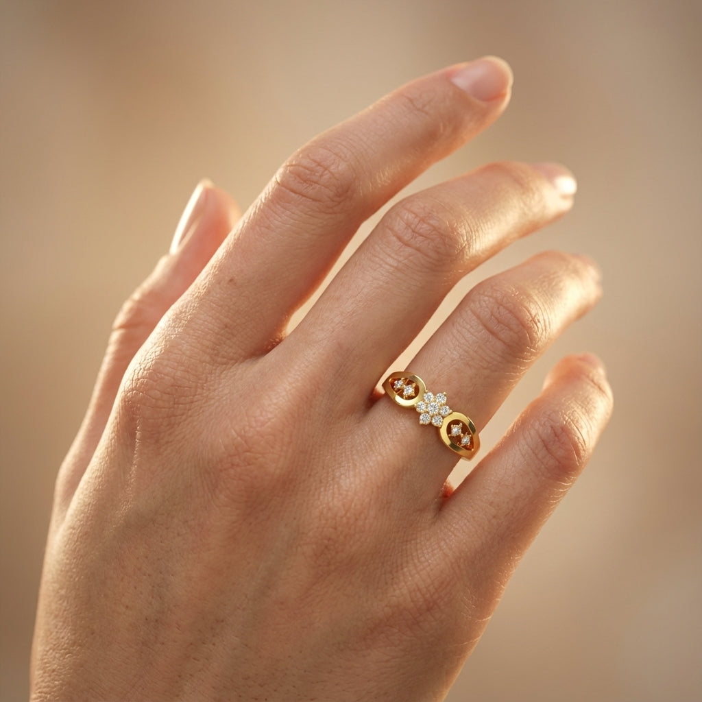 Enchanted Spark Diamond Ring ring on model hand close-up – studio jewellery photography | Prash Jewellery