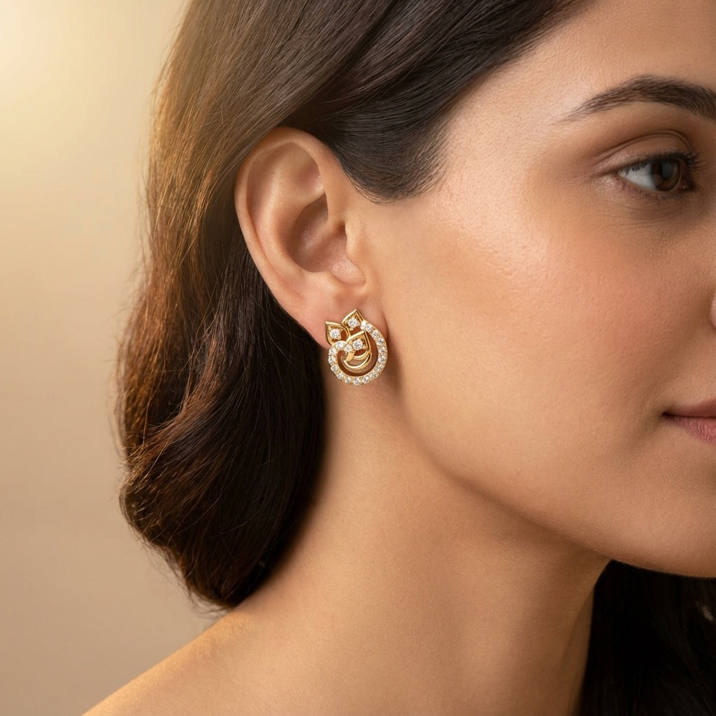 Ethnic Delight Diamond Earring ring on model hand close-up – studio jewellery photography | Prash Jewellery