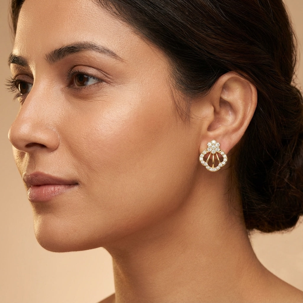 Ethnic Diamond Earring ring on model hand close-up – studio jewellery photography | Prash Jewellery