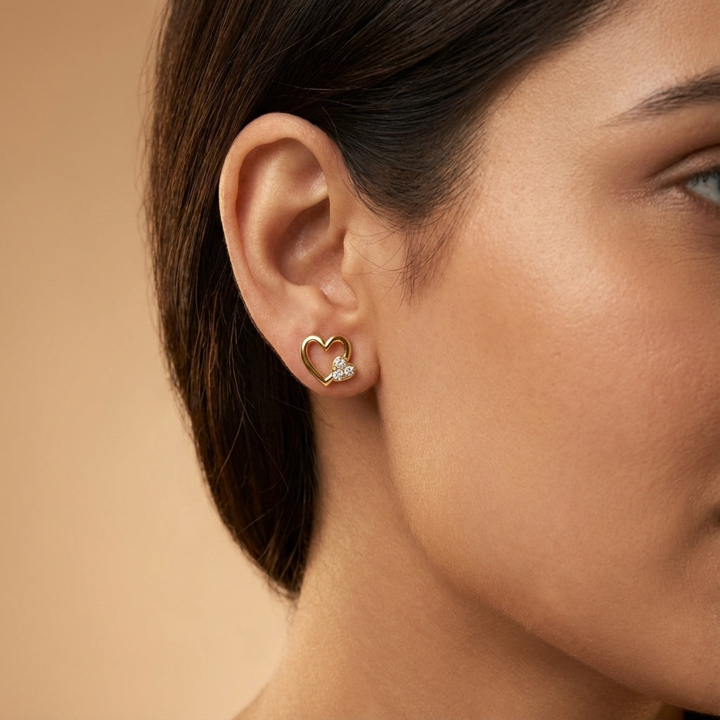 Flawless Heart Diamond Earring ring on model hand close-up – studio jewellery photography | Prash Jewellery