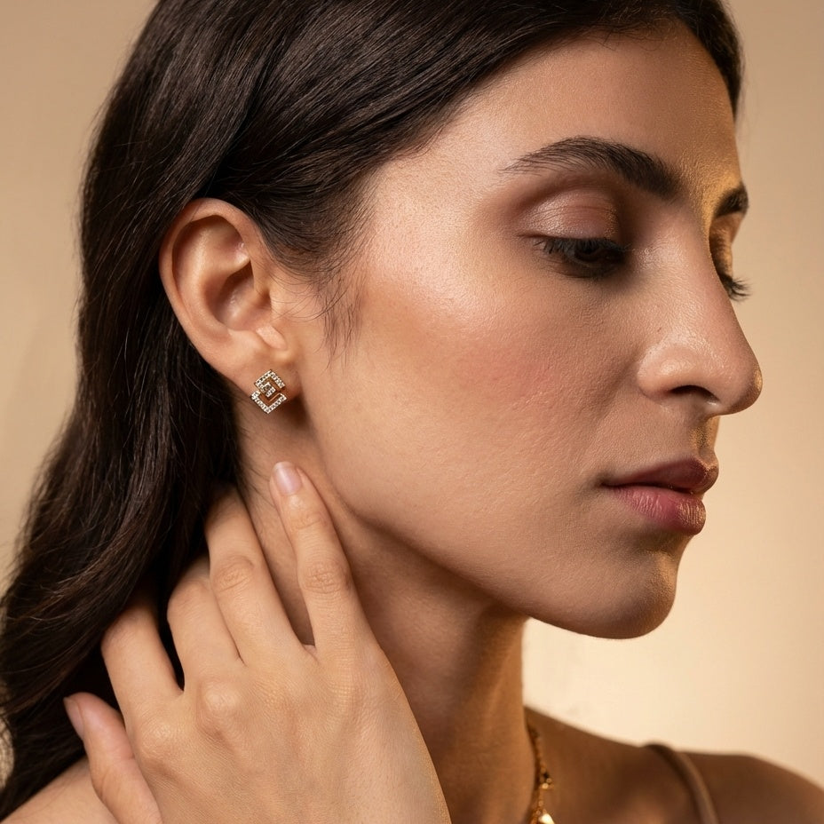 Funkstreet Diamond Earring ring on model hand close-up – studio jewellery photography | Prash Jewellery