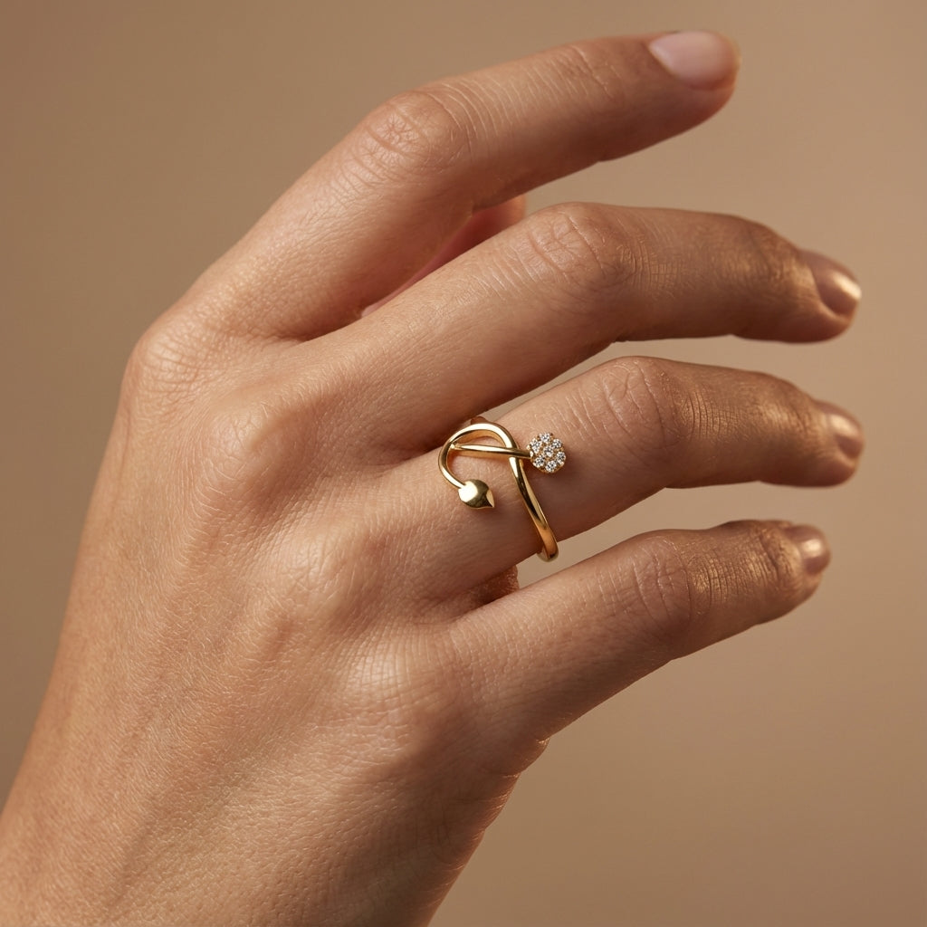 Golden Aura Diamond Ring ring on model hand close-up – studio jewellery photography | Prash Jewellery