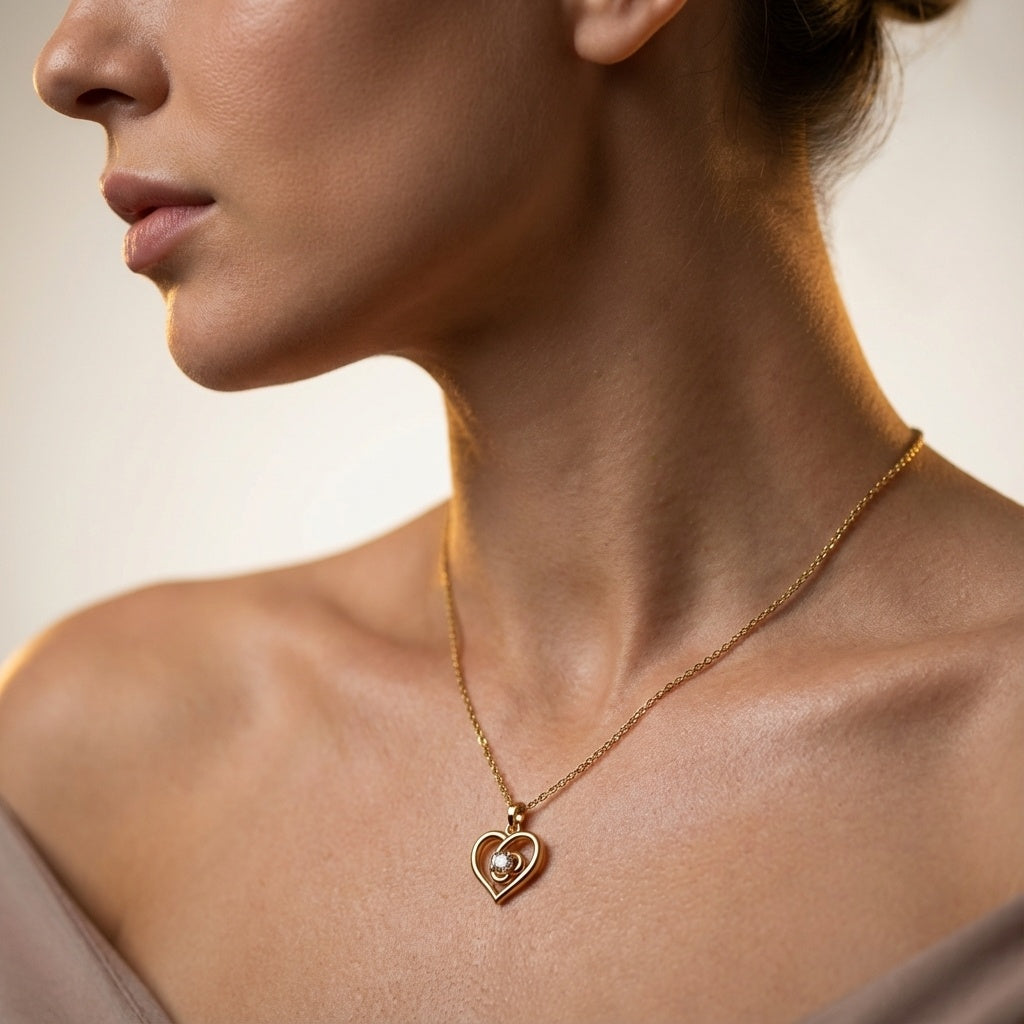 Halo Heart Diamond Pendant ring on model hand close-up – studio jewellery photography | Prash Jewellery