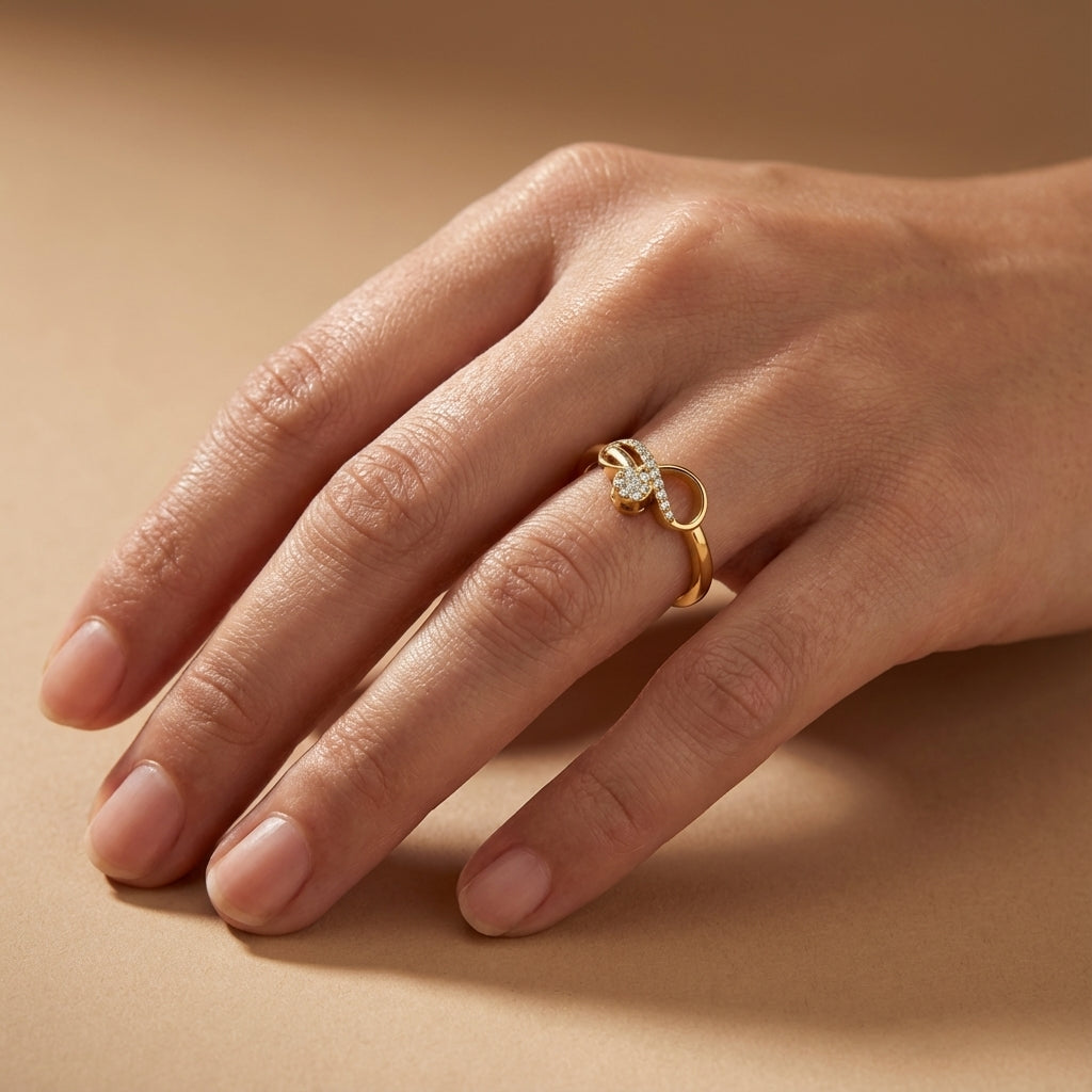 Infinite Love Diamond Ring ring on model hand close-up – studio jewellery photography | Prash Jewellery