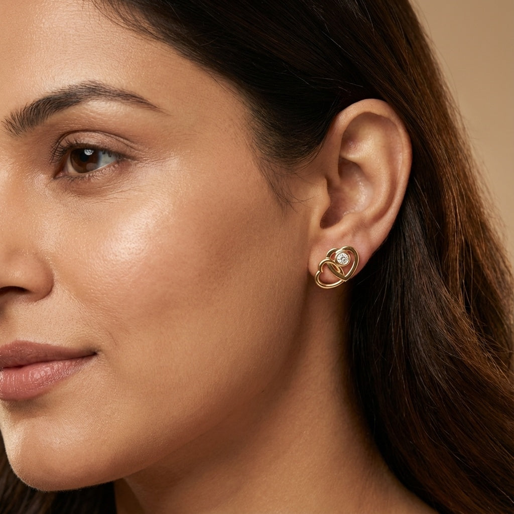 Infinity Heart Diamond Earring ring on model hand close-up – studio jewellery photography | Prash Jewellery
