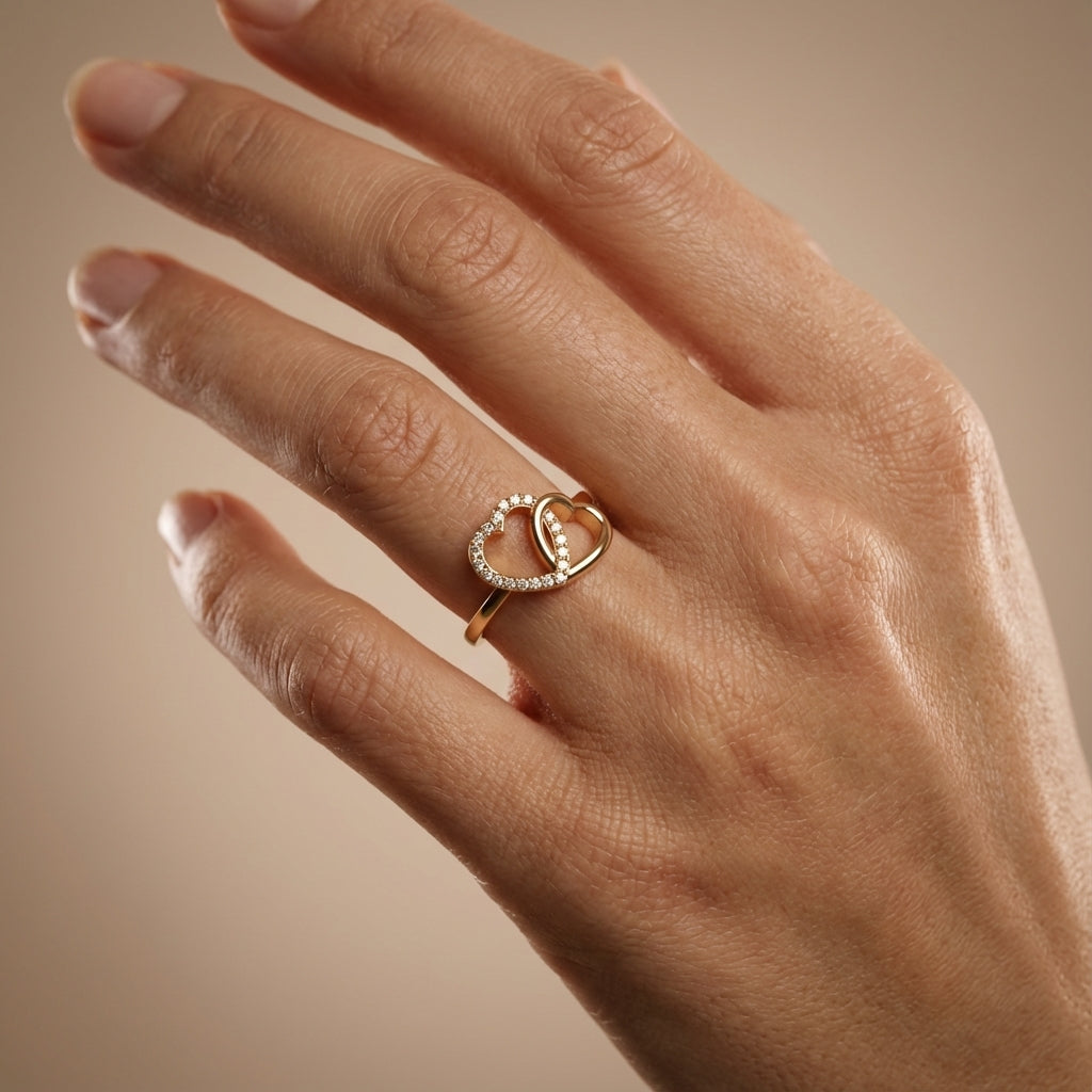 Infinity Heart Diamond Ring ring on model hand close-up – studio jewellery photography | Prash Jewellery
