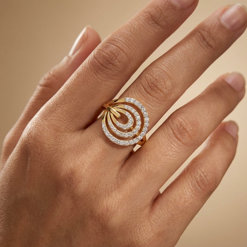 Jiya Diamond Ring ring on model hand close-up – studio jewellery photography | Prash Jewellery