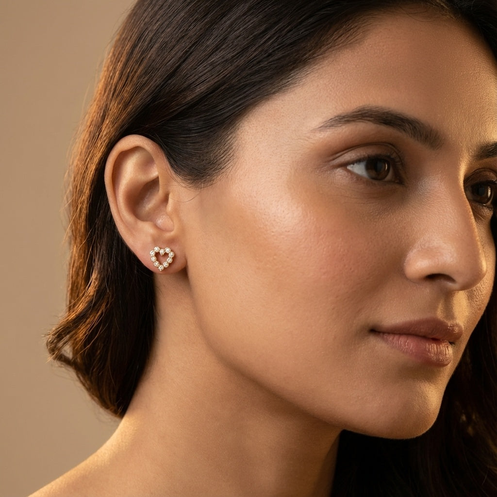 Love Heart Diamond Earring ring on model hand close-up – studio jewellery photography | Prash Jewellery