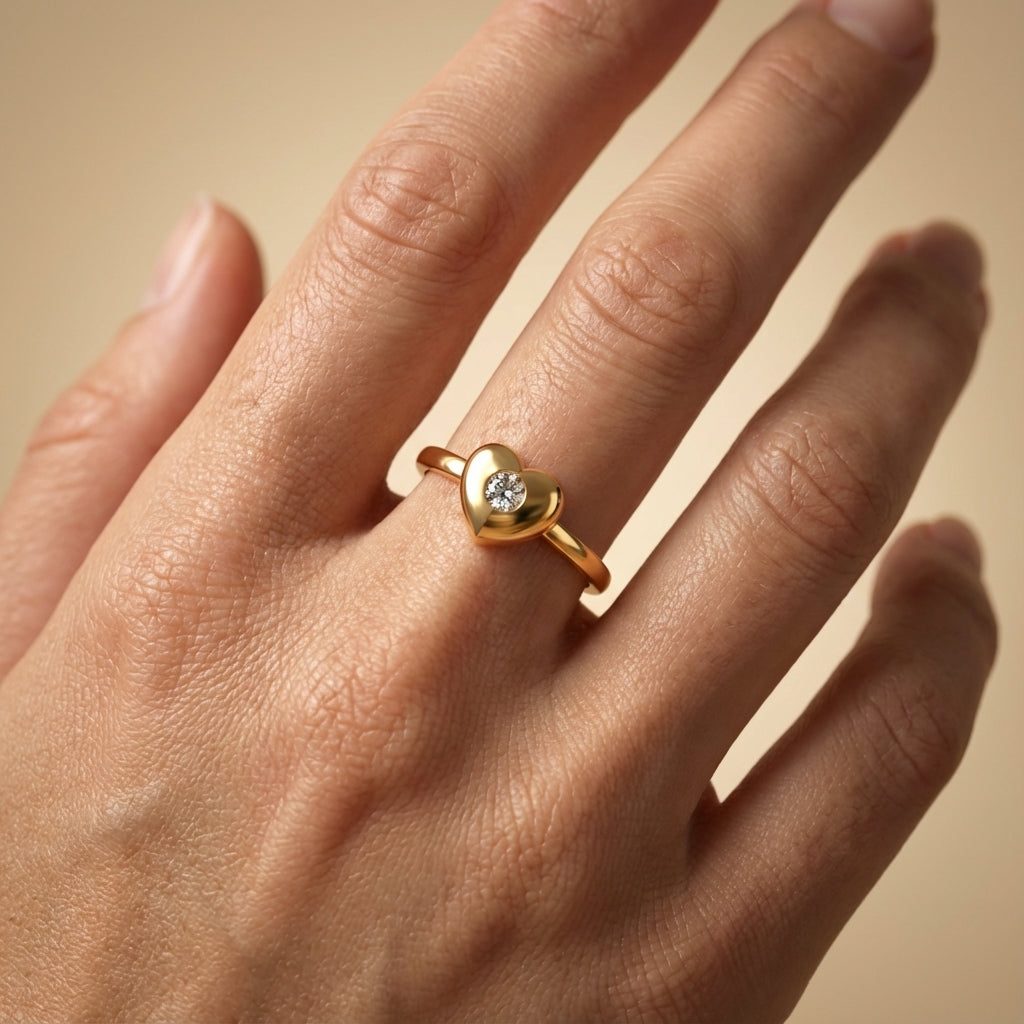 Luxury Heart Diamond Ring ring on model hand close-up – studio jewellery photography | Prash Jewellery