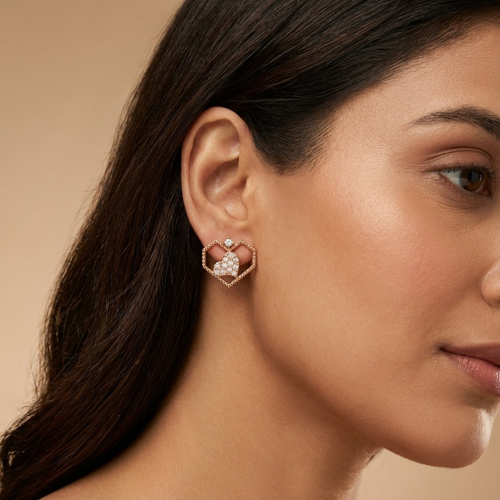 Modern Heart Diamond Earring
