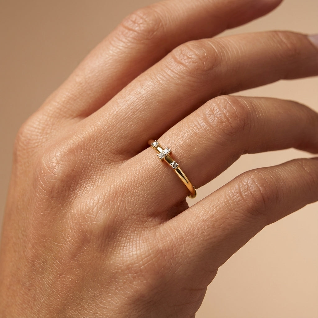 Mystic Radiance Diamond Ring ring on model hand close-up – studio jewellery photography | Prash Jewellery