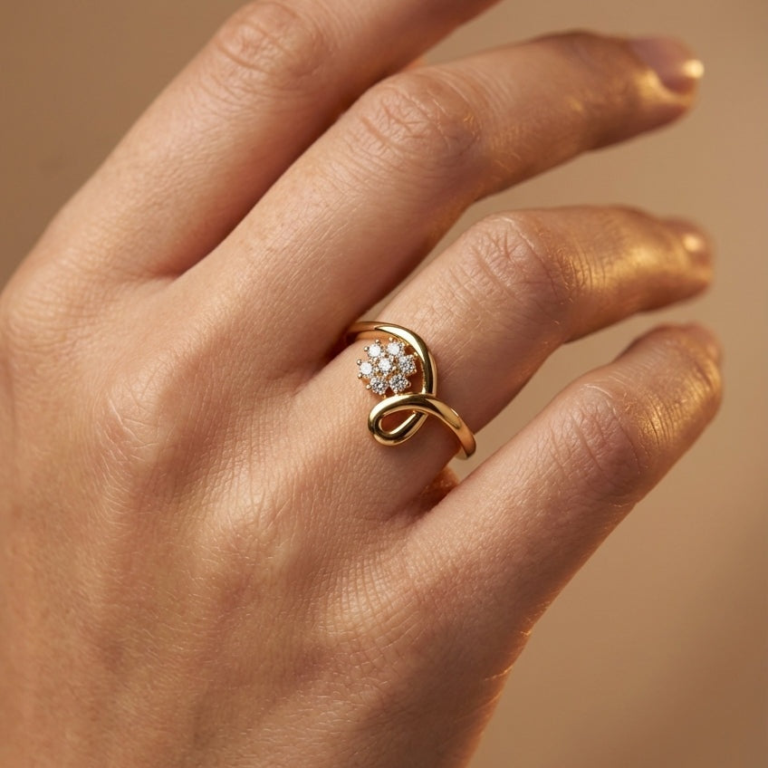 Pure Radiance Diamond Ring ring on model hand close-up – studio jewellery photography | Prash Jewellery