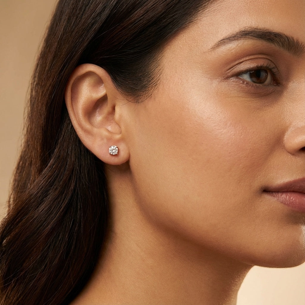 Radiant 0.3 Carat Solitaire Rose Gold Diamond Stud Earrings