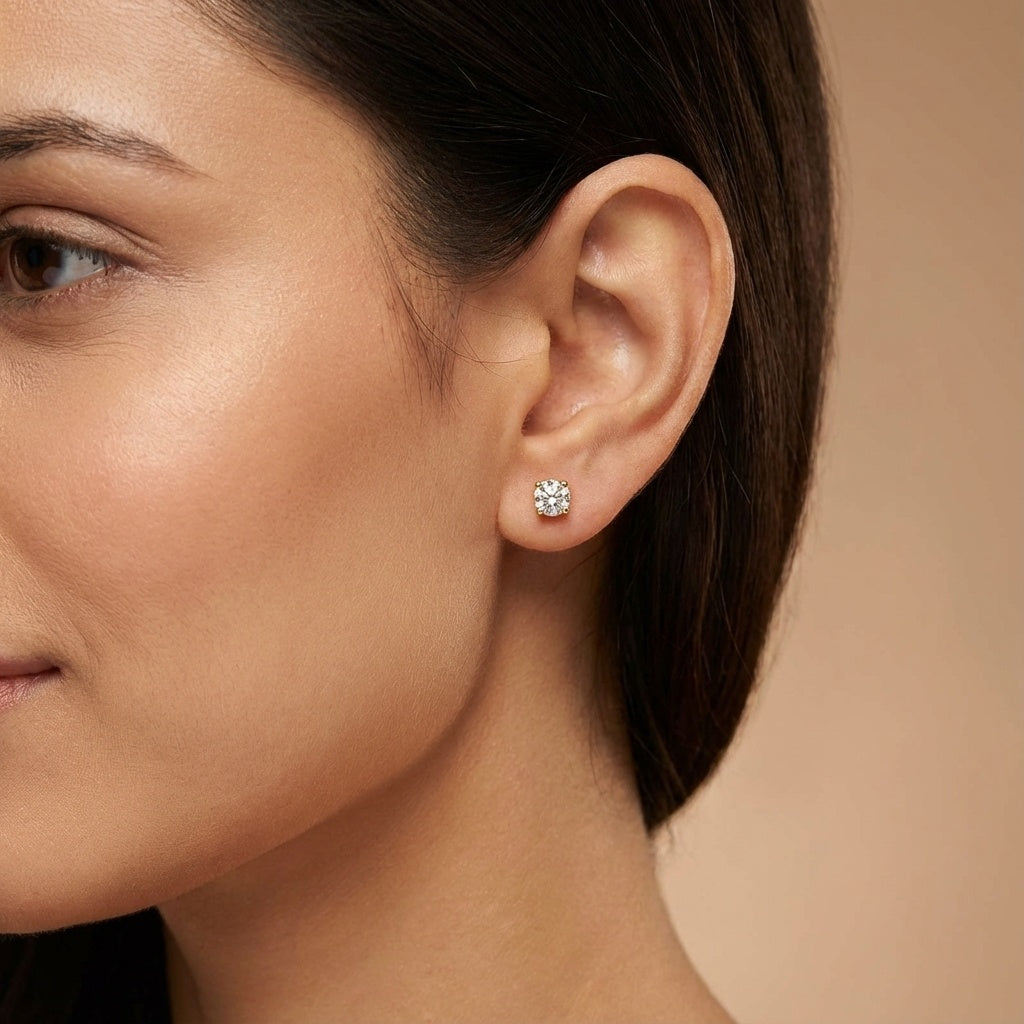 Radiant 0.3 Carat Solitaire Yellow Gold Diamond Stud Earrings