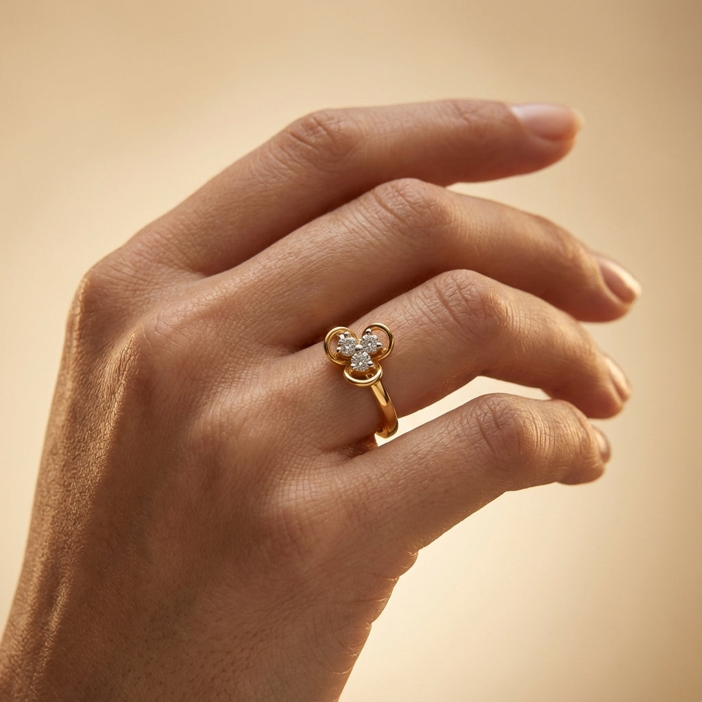 Radiant Harmony Diamond Ring ring on model hand close-up – studio jewellery photography | Prash Jewellery