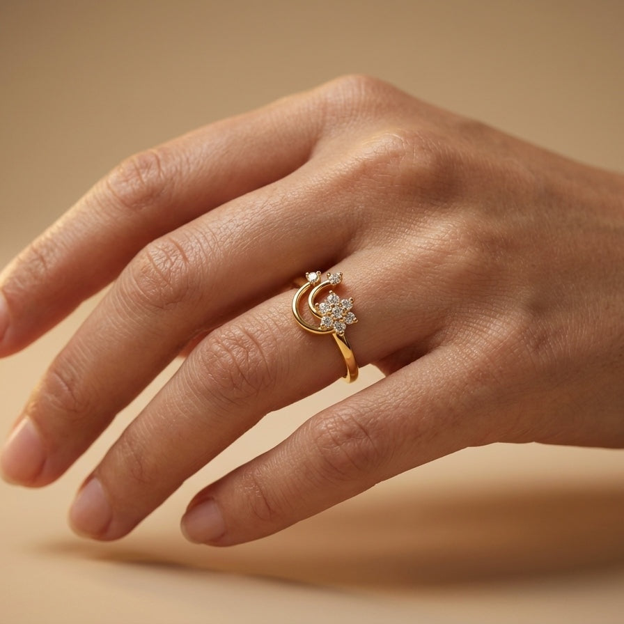 Radiant Reflections Ring ring on model hand close-up – studio jewellery photography | Prash Jewellery