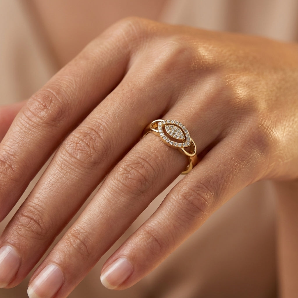 Serene Sight Diamond Ring ring on model hand close-up – studio jewellery photography | Prash Jewellery