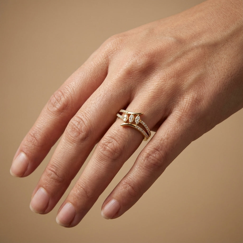 Tanuja Diamond Ring ring on model hand close-up – studio jewellery photography | Prash Jewellery