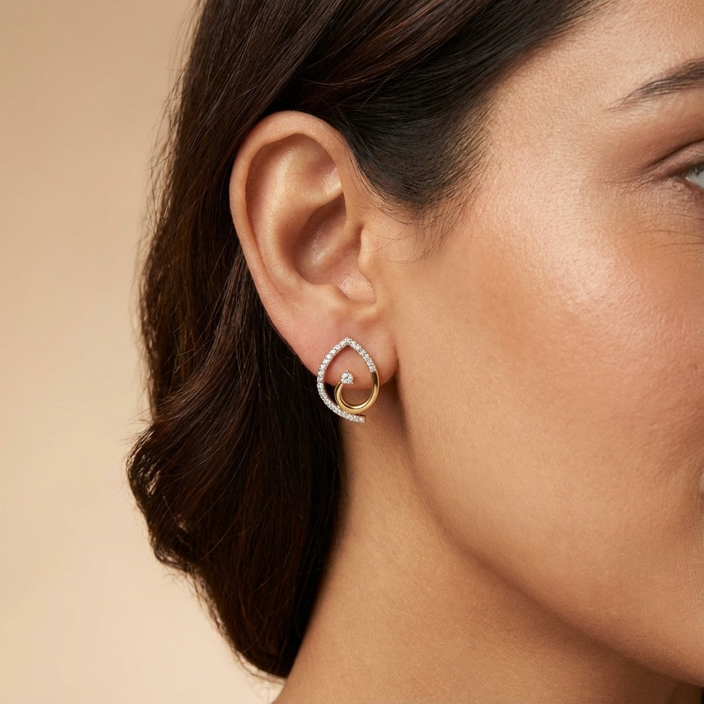Trendy Diamond Earring ring on model hand close-up – studio jewellery photography | Prash Jewellery