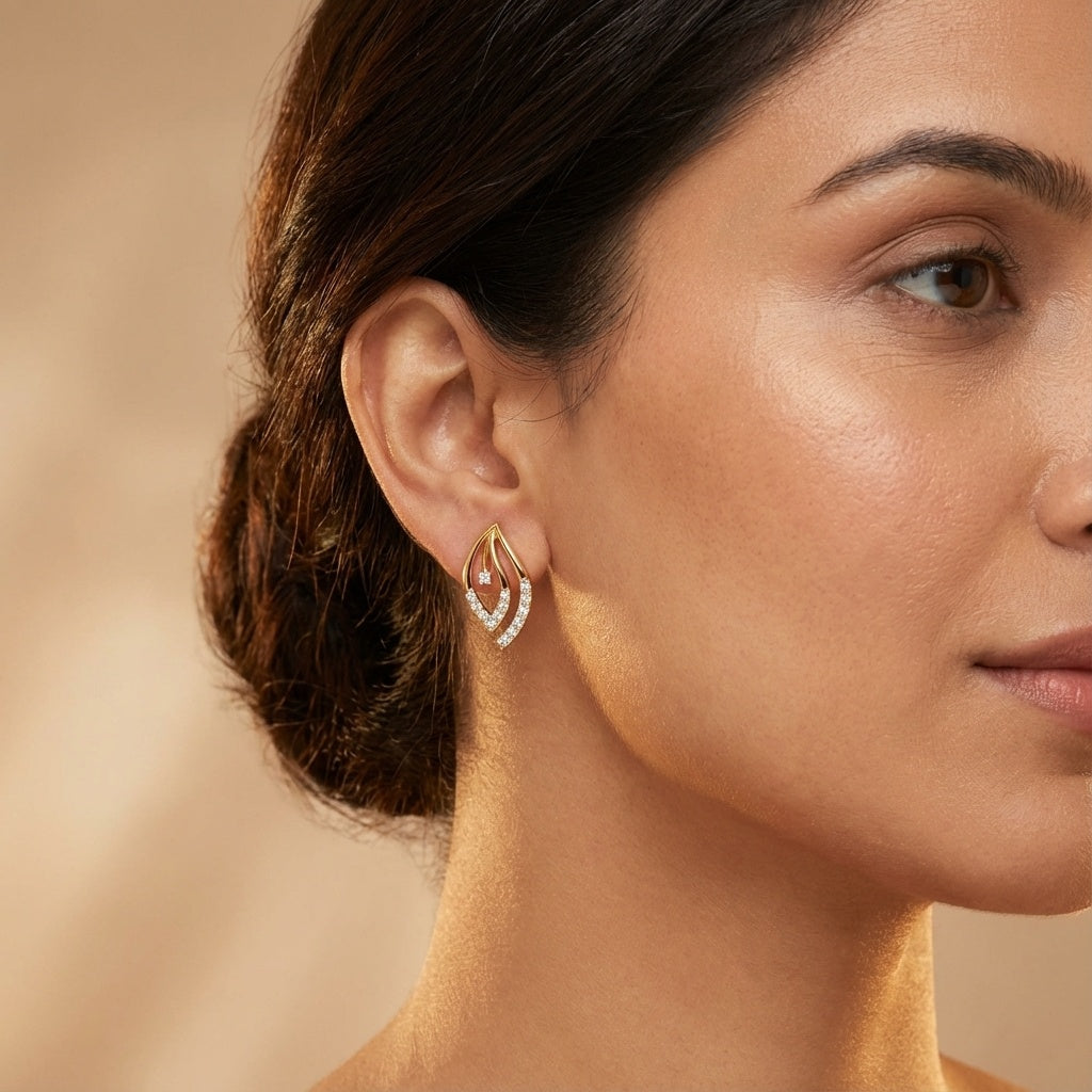 Trendy Elegance Diamond Earring ring on model hand close-up – studio jewellery photography | Prash Jewellery