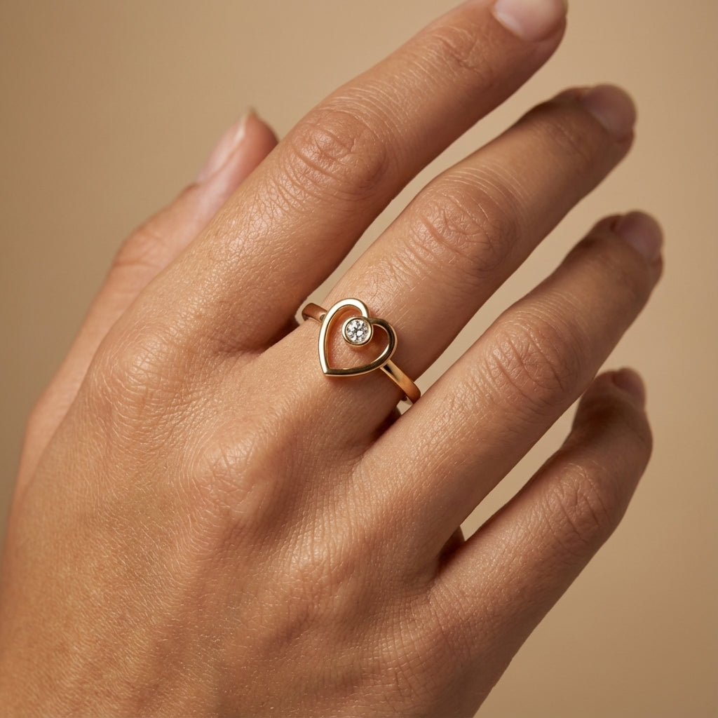 Unique Heart Diamond Ring ring on model hand close-up – studio jewellery photography | Prash Jewellery