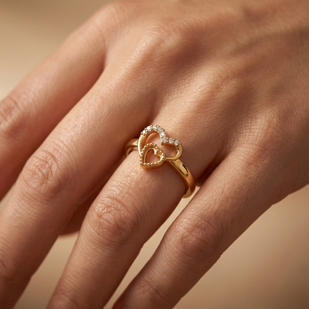 Valentine Hearts Diamond Ring ring on model hand close-up – studio jewellery photography | Prash Jewellery