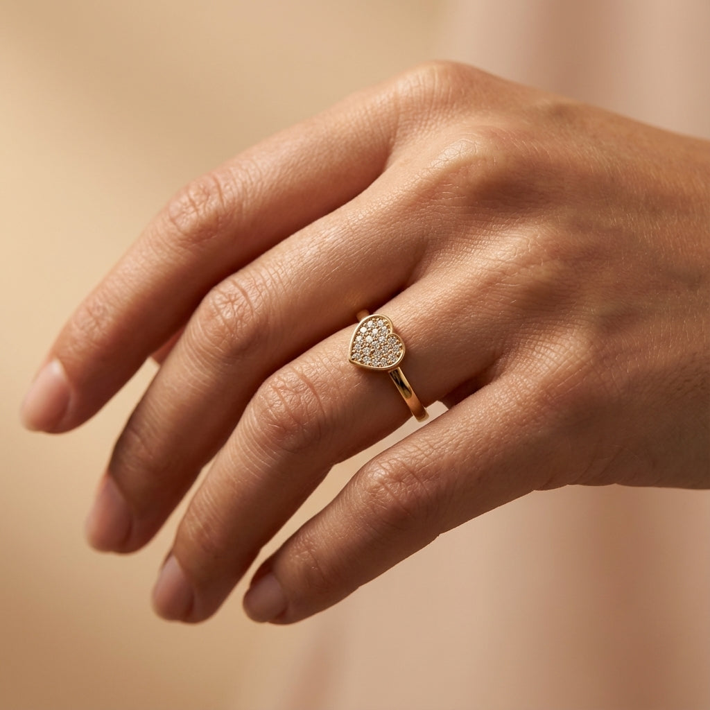 Valentine’s Heart Diamond Ring ring on model hand close-up – studio jewellery photography | Prash Jewellery