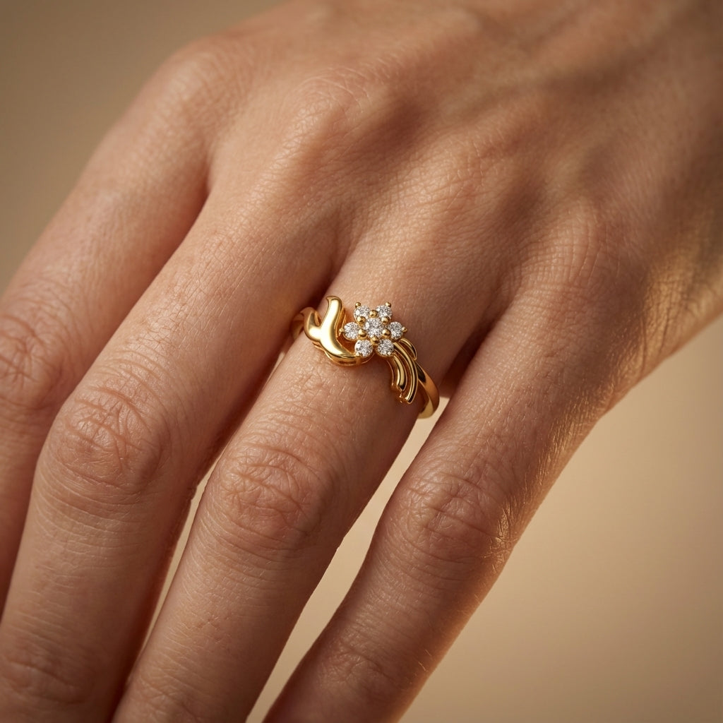 Whispering Love Diamond Ring ring on model hand close-up – studio jewellery photography | Prash Jewellery